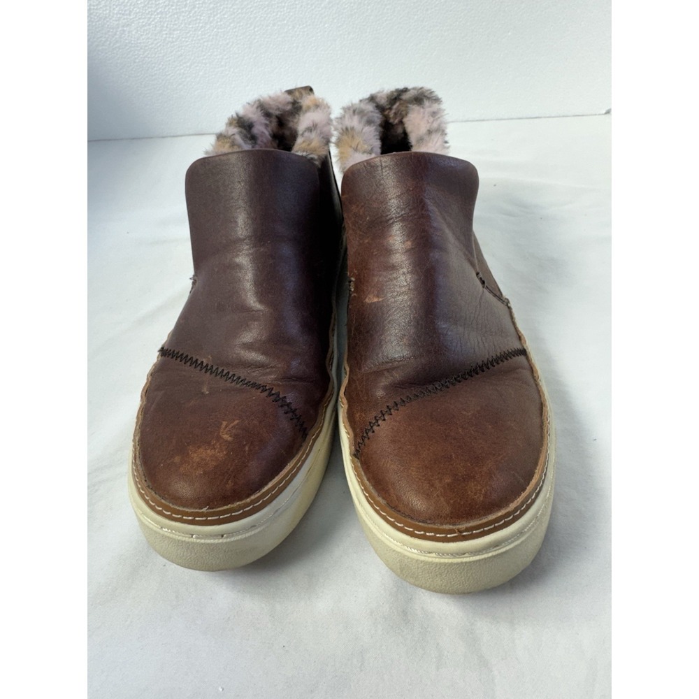 Toms Shoes Womens Size 7 Paxton Brown Leather Faux Fur Slip On‎ Ankle Booties